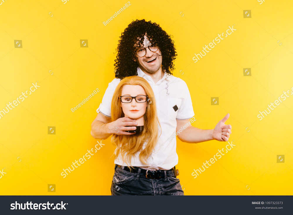 stock-photo-excited-weird-guy-have-fun-with-plastic-mannequin-weird-relationship